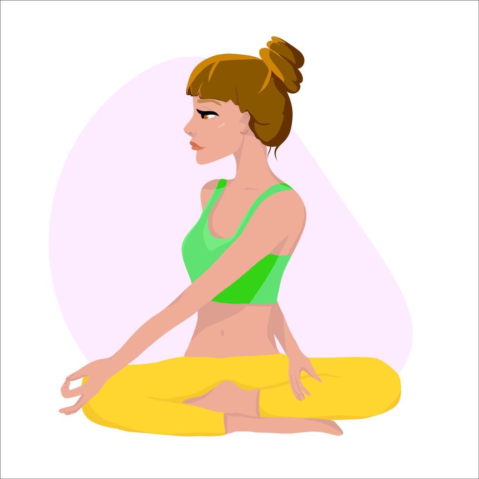 Cartoon girl character practice yoga pose lotus vector