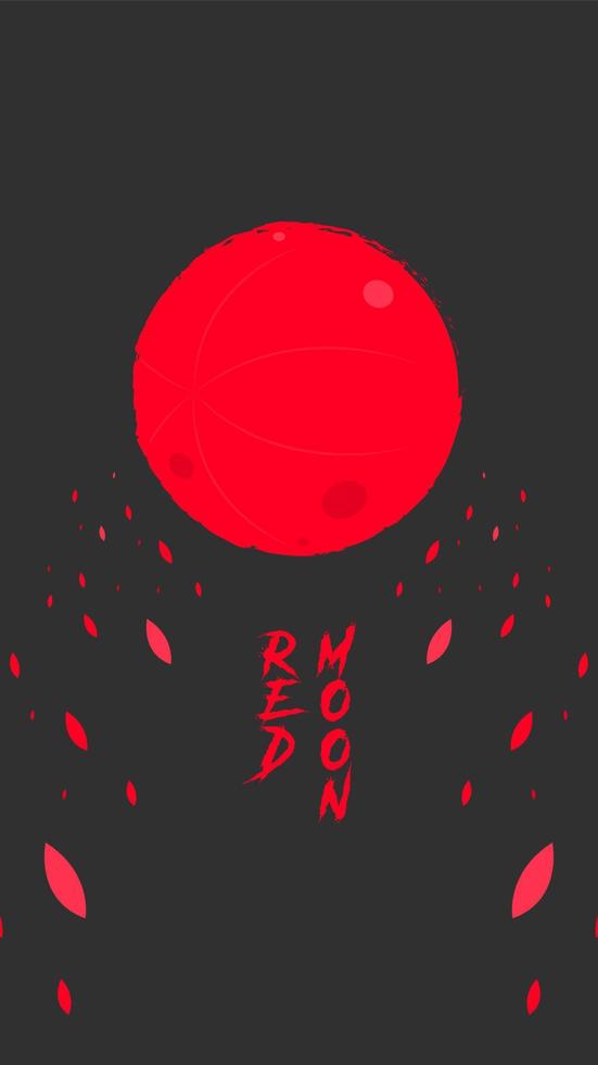 red moon portrait background with blossom vector