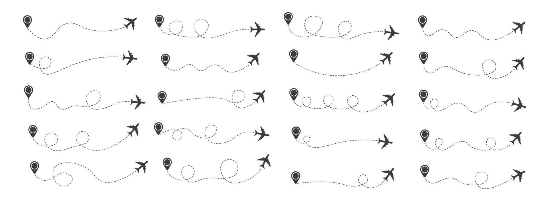 Set of Dashed Line Airplane Route vector