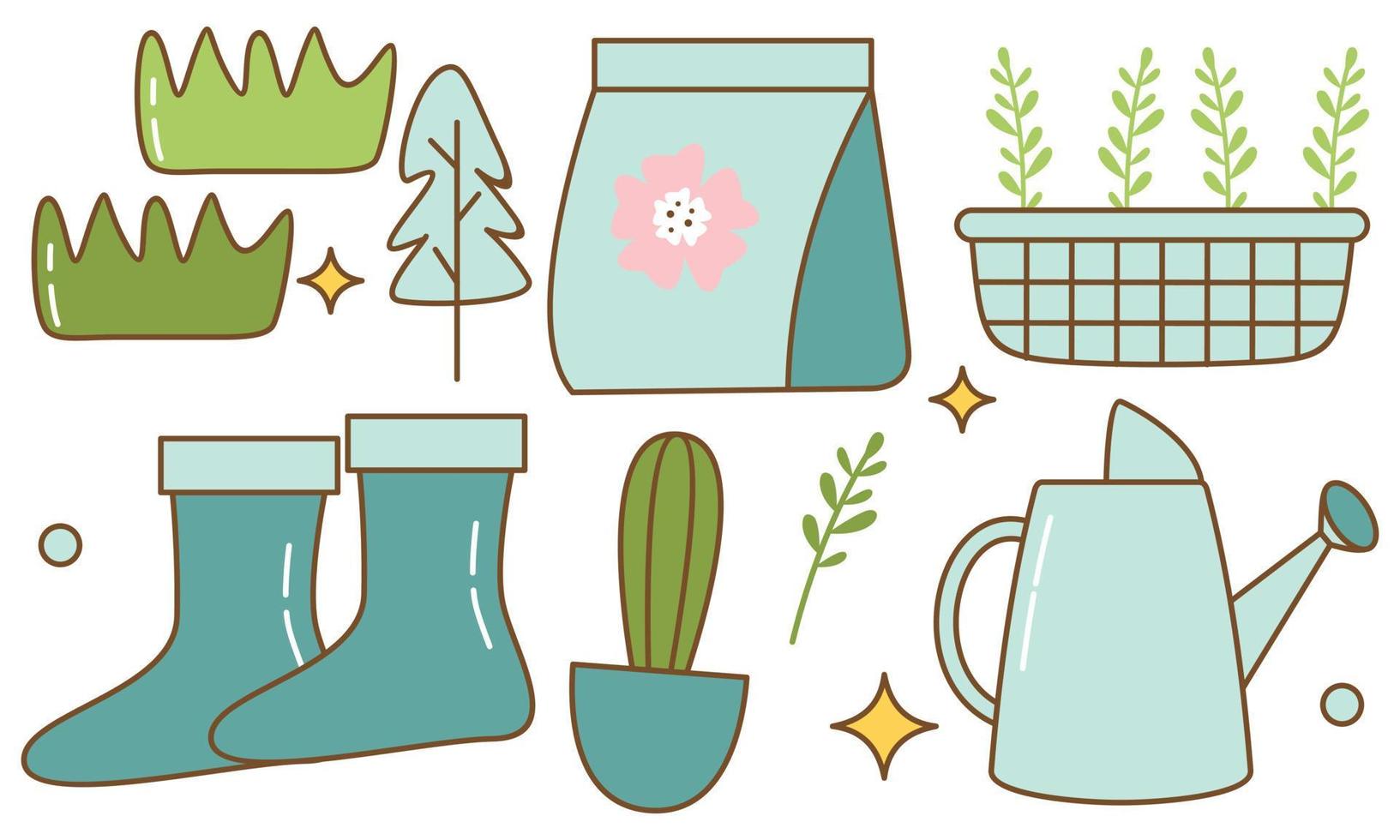 Kawaii garden doodle set vector