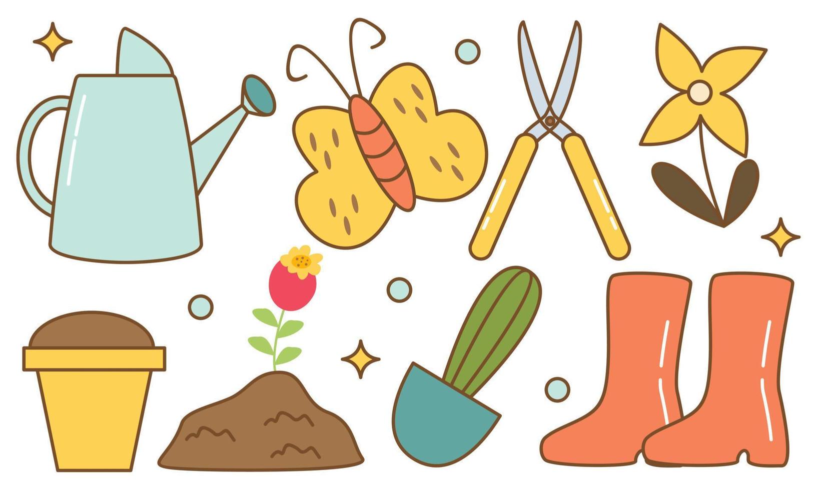 Kawaii garden doodle set vector