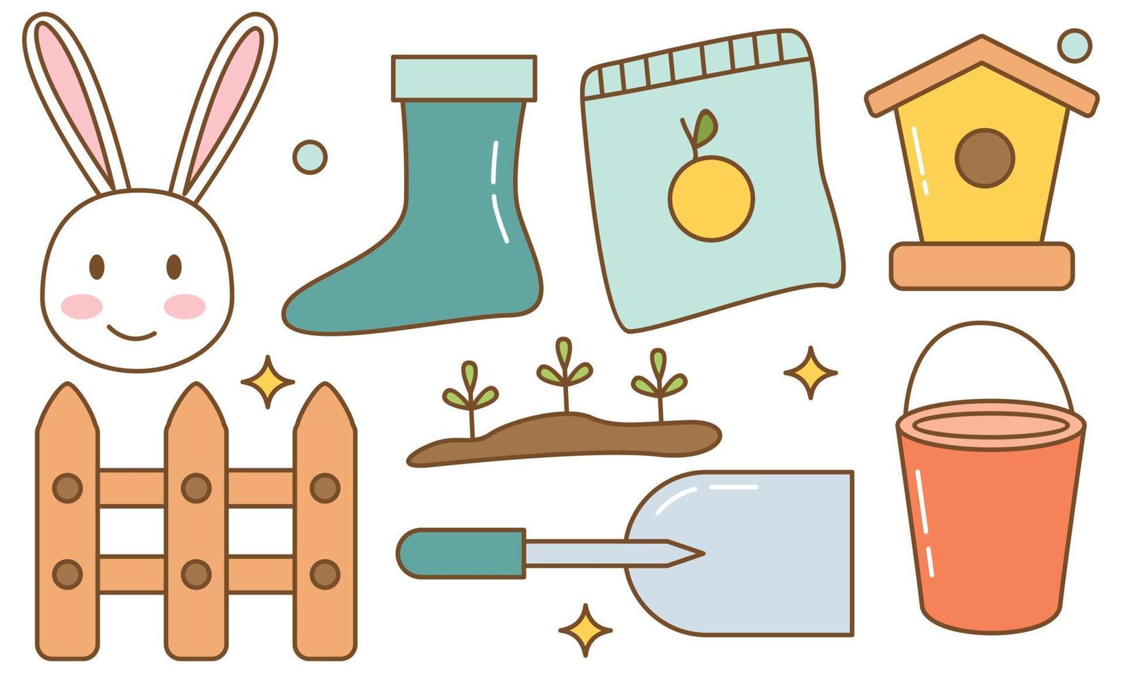 Kawaii garden doodle set vector