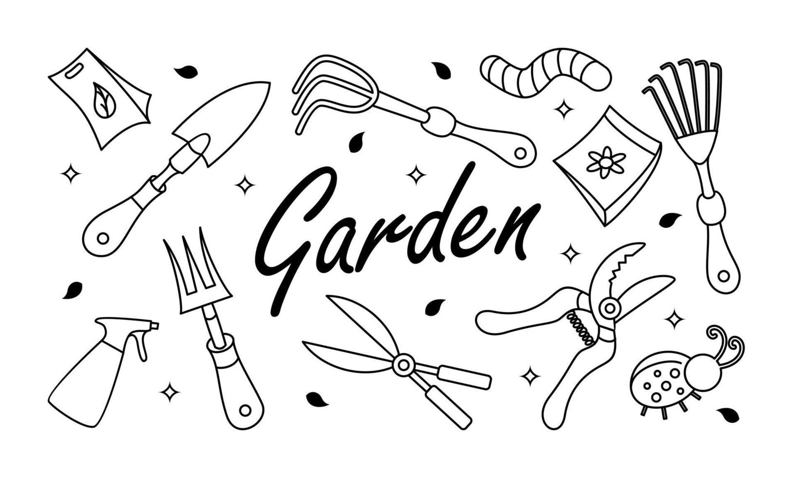 Kawaii garden doodle set vector