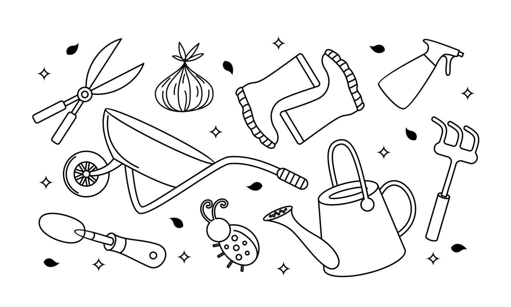 Kawaii garden doodle set vector