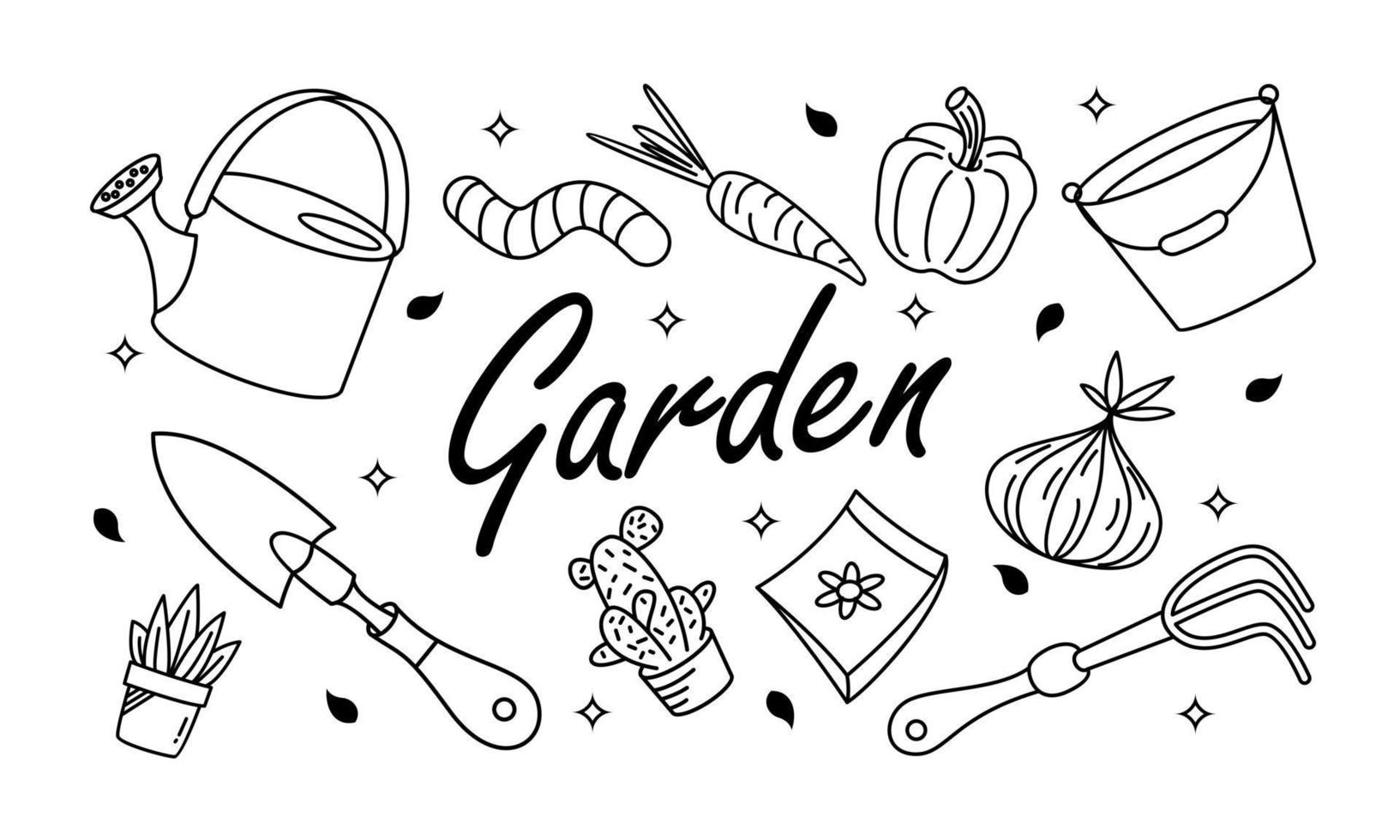 Kawaii garden doodle set vector