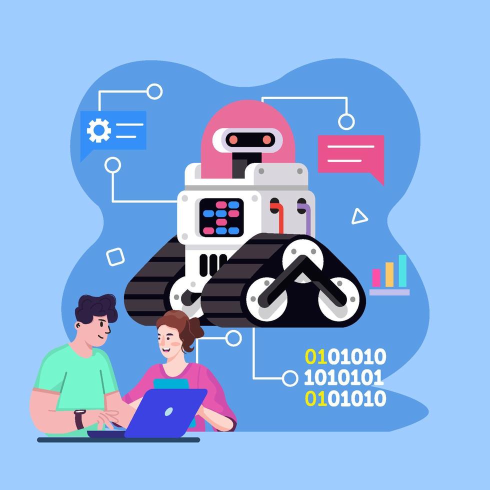 Team Discuss Build Robot Ai Concept vector