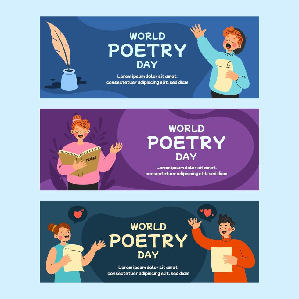 conjunto de banners del día mundial de la poesía vector