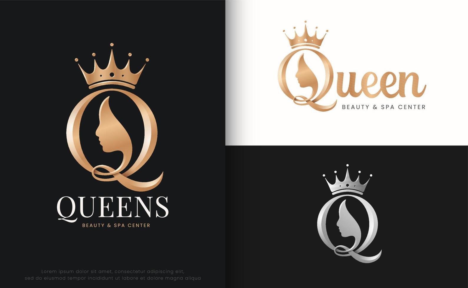 monogram letter Q silhouette of queen with crown vector