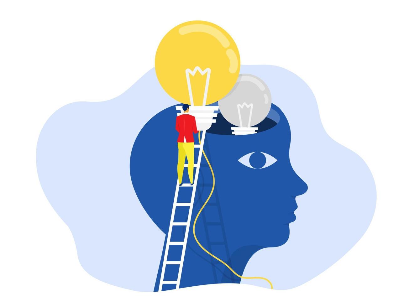 Creative Business, Businessman holding idea light bulb put  human head brain  Upskill, learn new things or knowledge development for new skill and improve job qualification concept vector illustrator