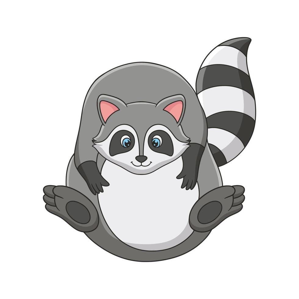 cartoon illustration raccoon that looks full from eating too much and can't do anything vector