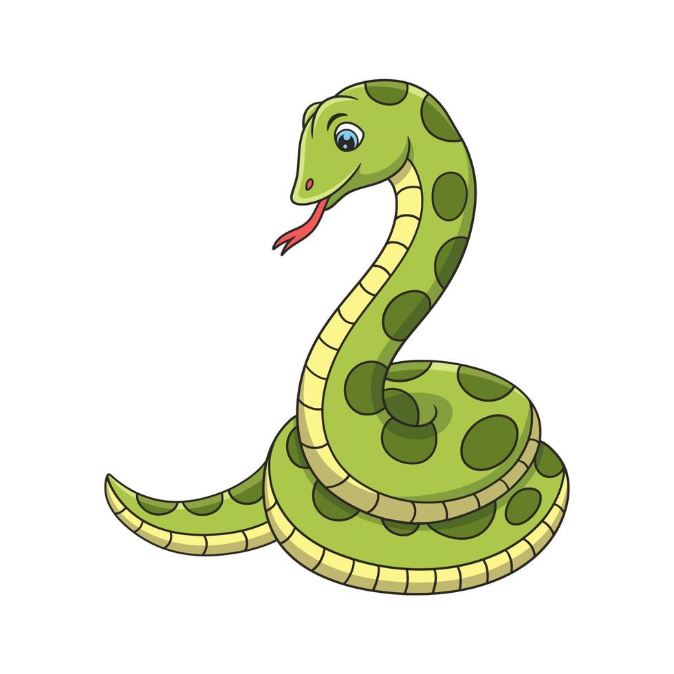 cartoon illustration a snake relaxing on a big and tall tree to see its prey from above vector