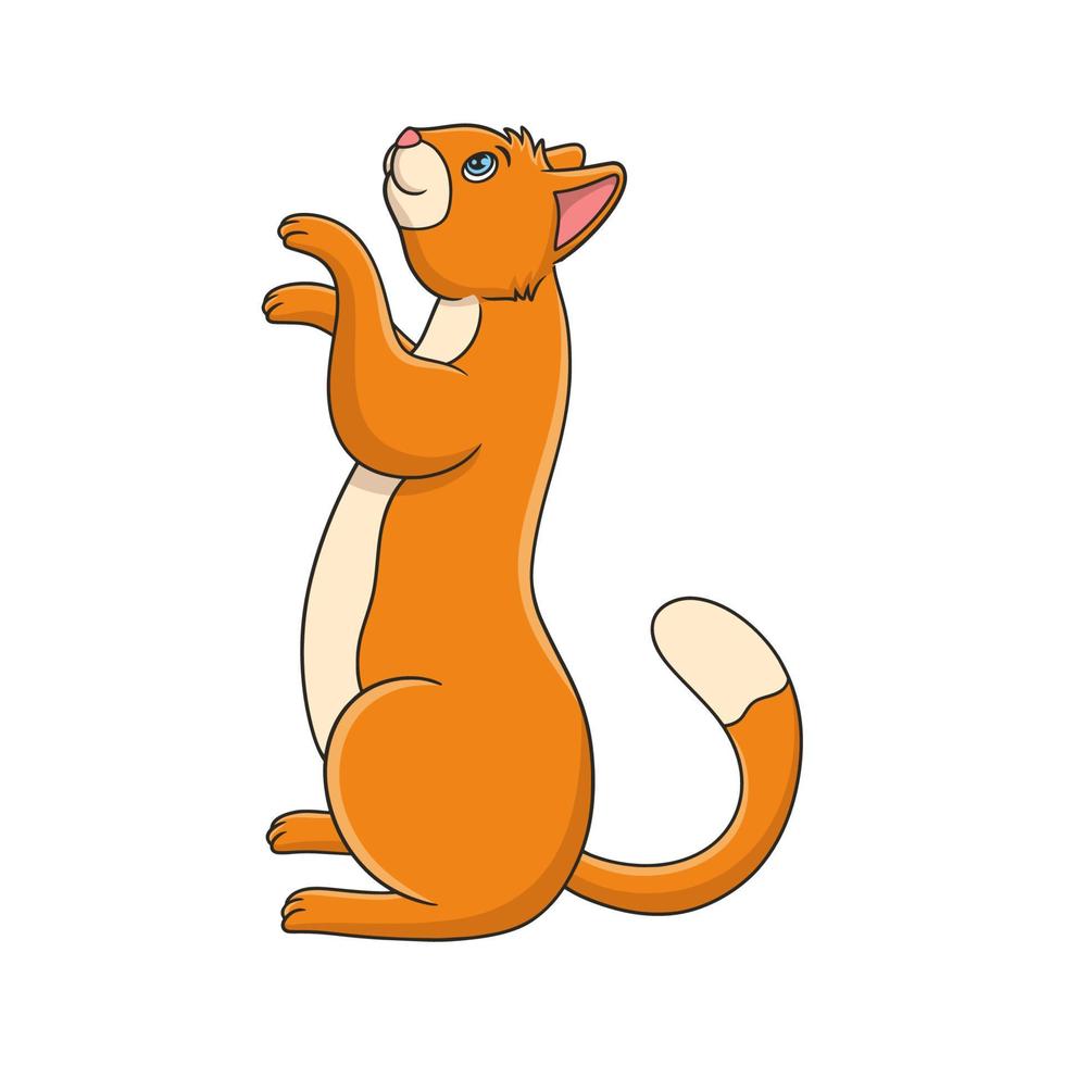 cartoon illustration The cat stands looking and touching the flower behind the high wall book or page for kids black and white vector