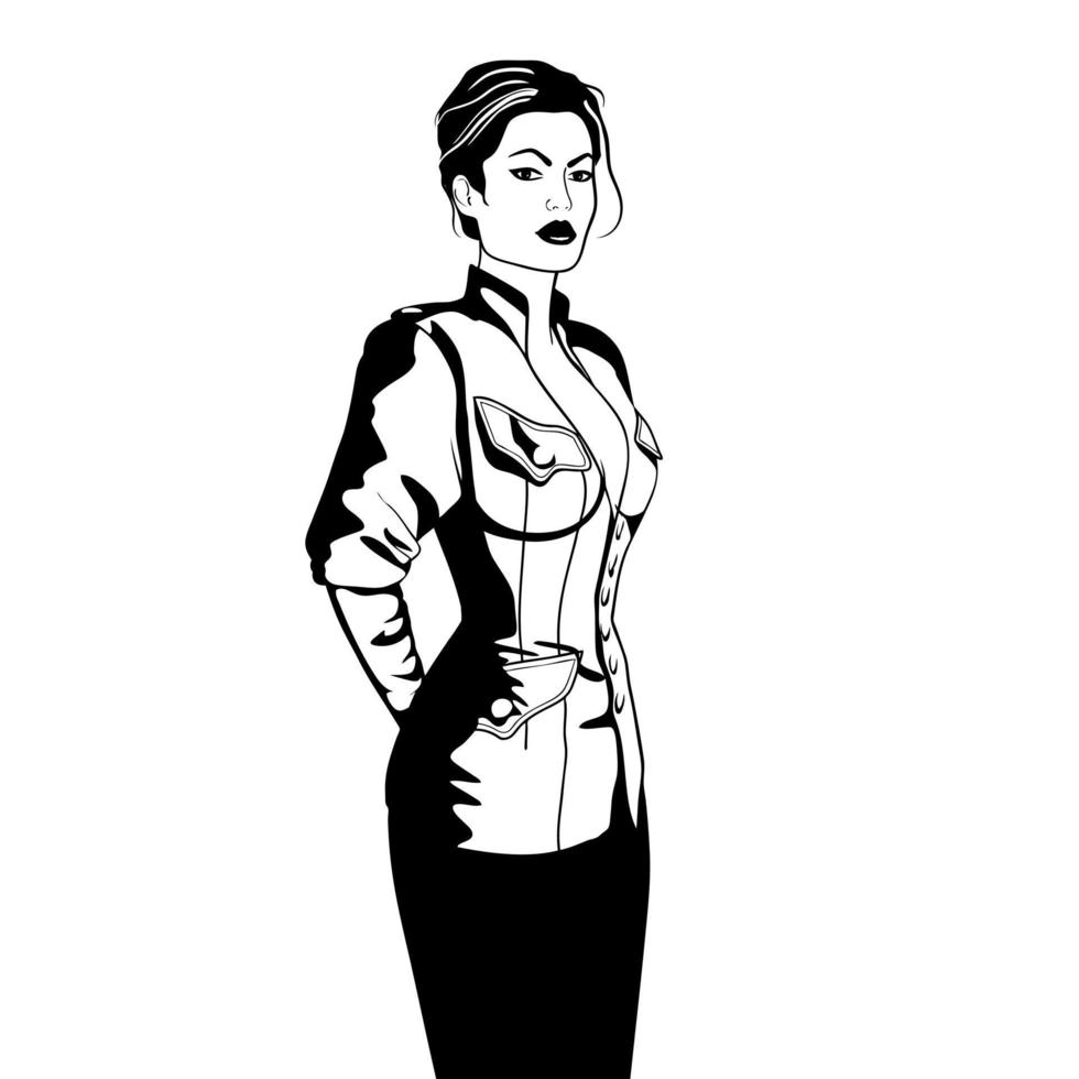Elegant business woman in military style jacket vector