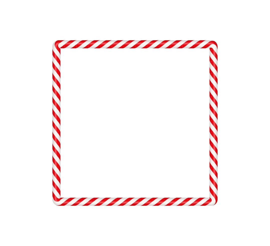 Christmas candy cane square frame with red and white striped. Xmas border with striped candy lollipop pattern. Blank christmas and new year template. Vector illustration isolated on white background
