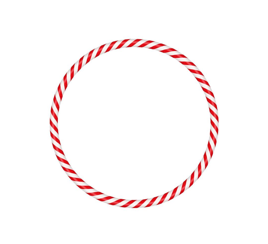 Christmas candy cane circle frame with red and white striped. Xmas border with striped candy lollipop pattern. Blank christmas and new year template. Vector illustration isolated on white background