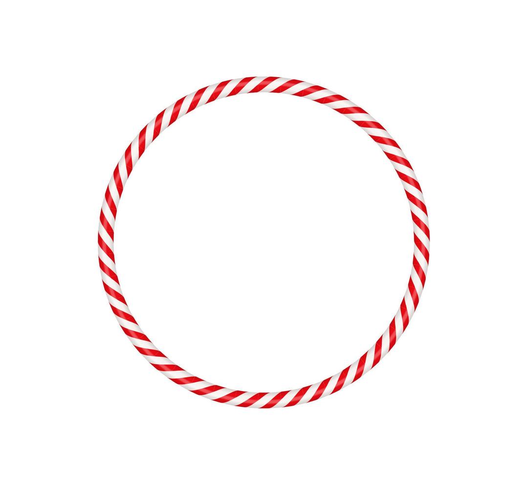 Christmas candy cane circle frame with red and white striped. Xmas border with striped candy lollipop pattern. Blank christmas and new year template. Vector illustration isolated on white background