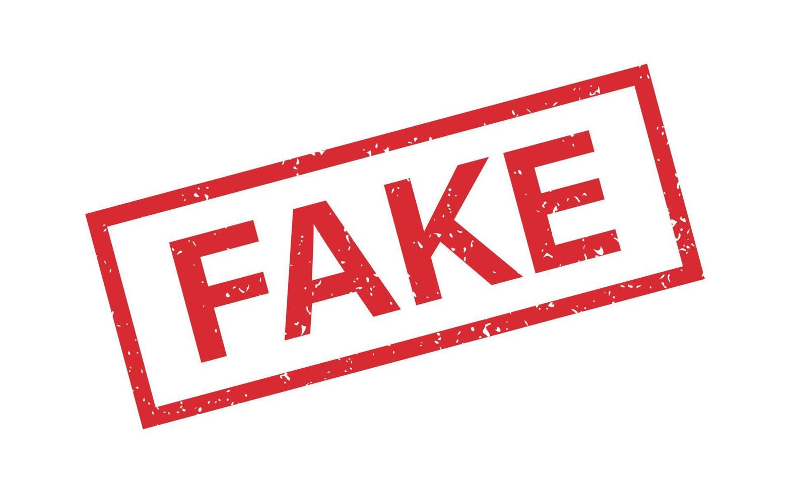 Fake word grunge rubber stamp for media and documents. Fake sign sticker. Symbol of lies. Grunge red vintage square label. Vector illustration isolated on white background