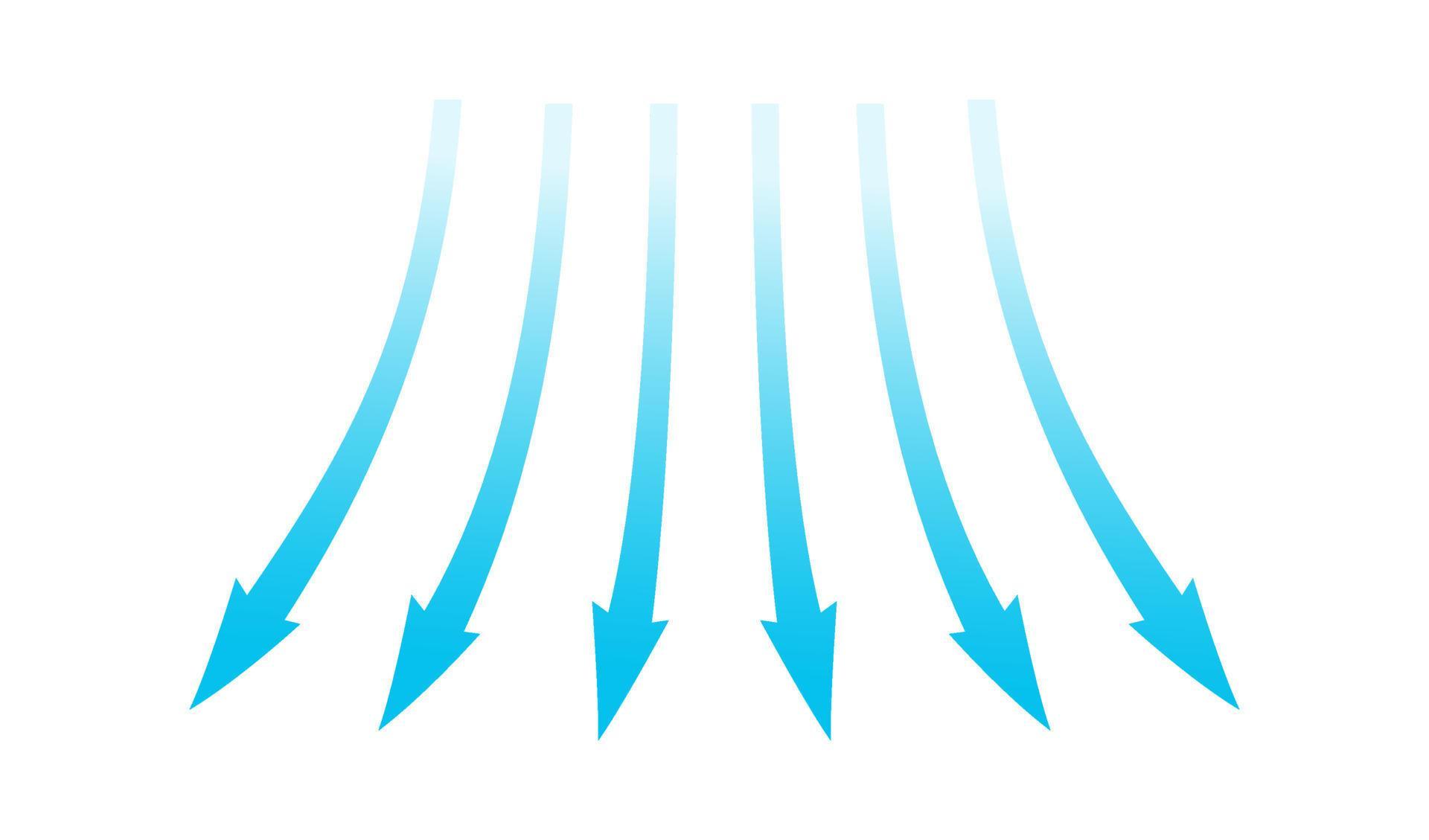 Air flow. Blue arrows showing direction of air movement. Wind direction