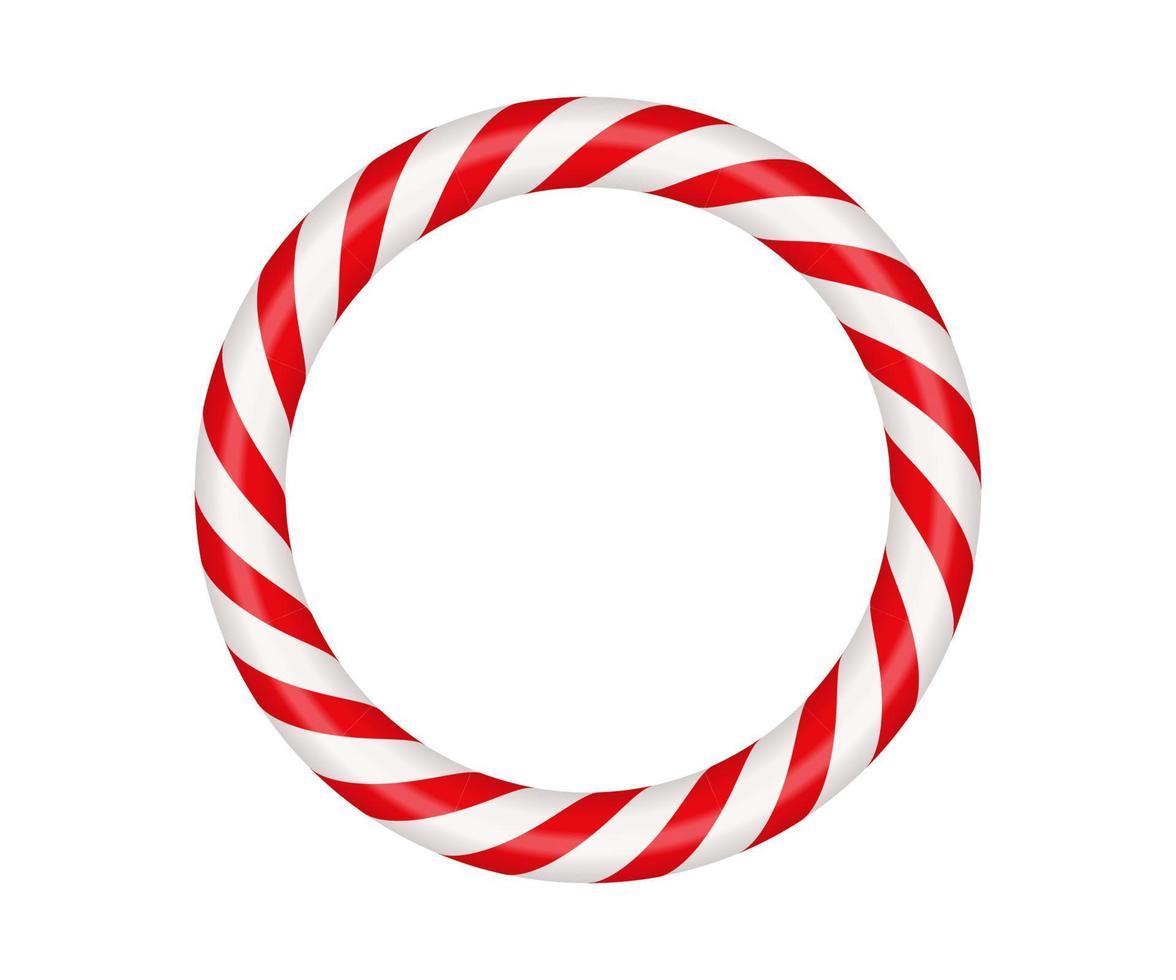 marco de círculo de bastón de caramelo de navidad con rayas rojas y blancas. borde de navidad con patrón de piruleta de caramelo a rayas. plantilla de navidad y año nuevo en blanco. ilustración vectorial aislado sobre fondo blanco vector