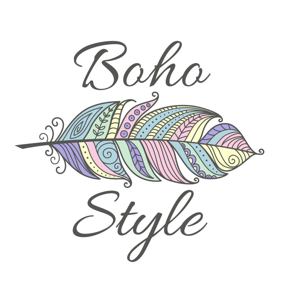 boho cita colorida pluma ornamental vector