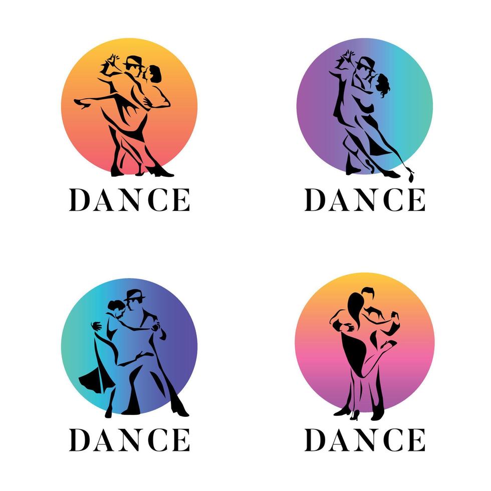 Set of dancing couple man and woman vector illustration, logo, icon for dansing school, party.