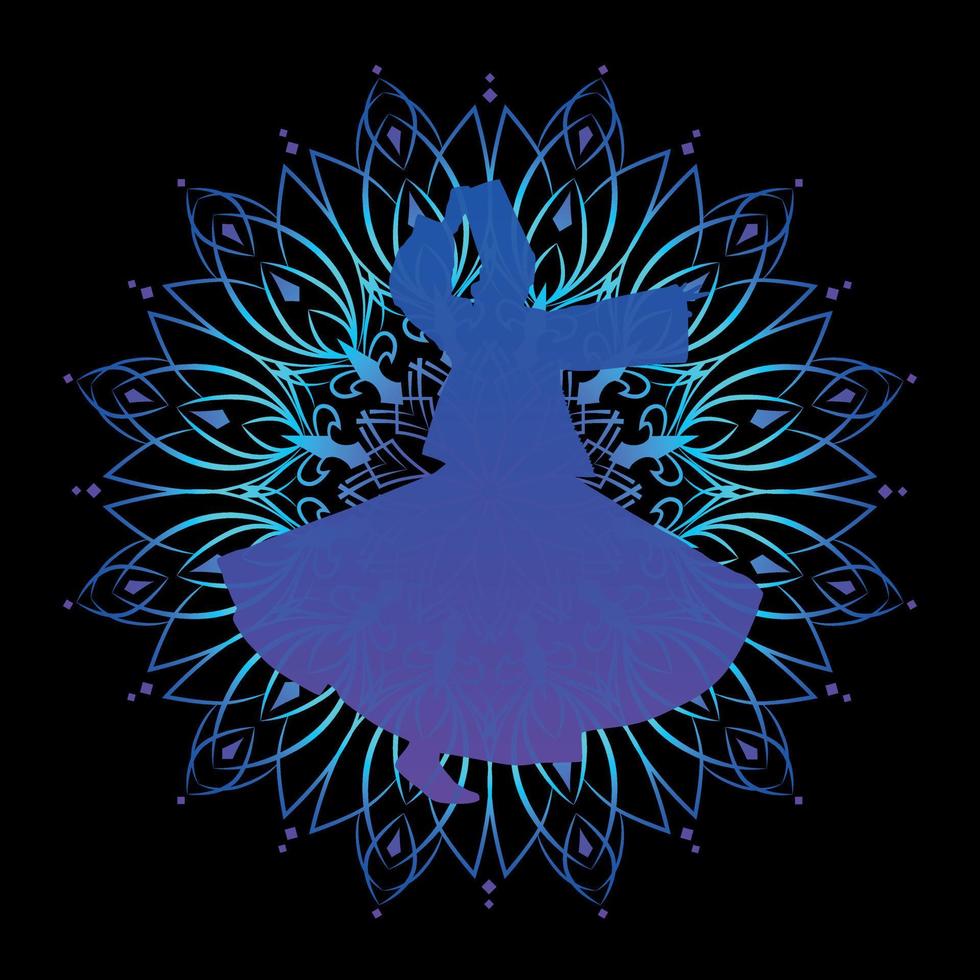 silhouette of sufi dervish tanura dancer mandala background vector