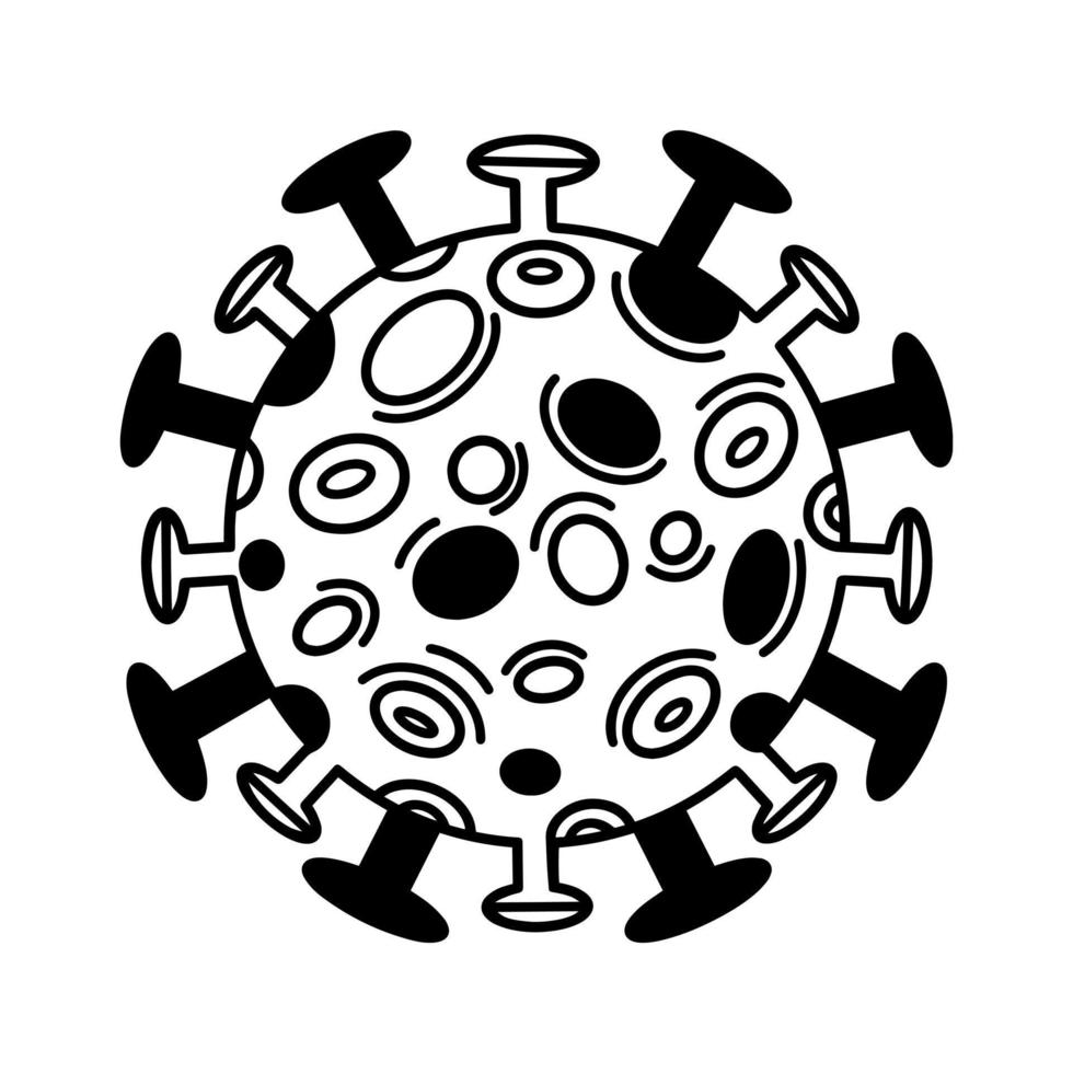 Virus vector icon. Structure of coronavirus, hepatitis, hiv, monkeypox. Infectious round pathogen isolated on white background. Protein coat with glycoproteins. Black and white outline