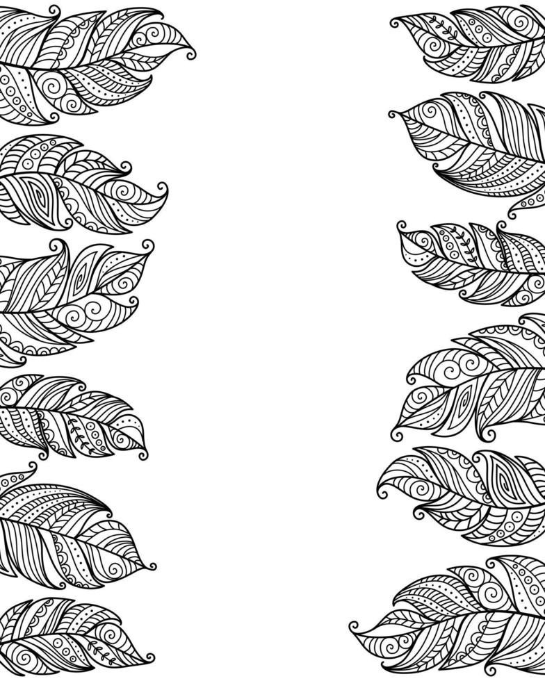 Boho Style Frame Black White Feather vector