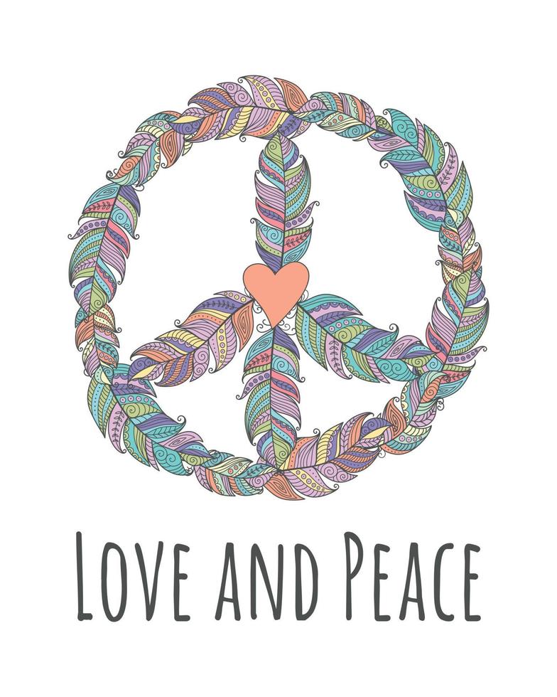 Pacific Peace Sign Feathers Boho Symbol vector