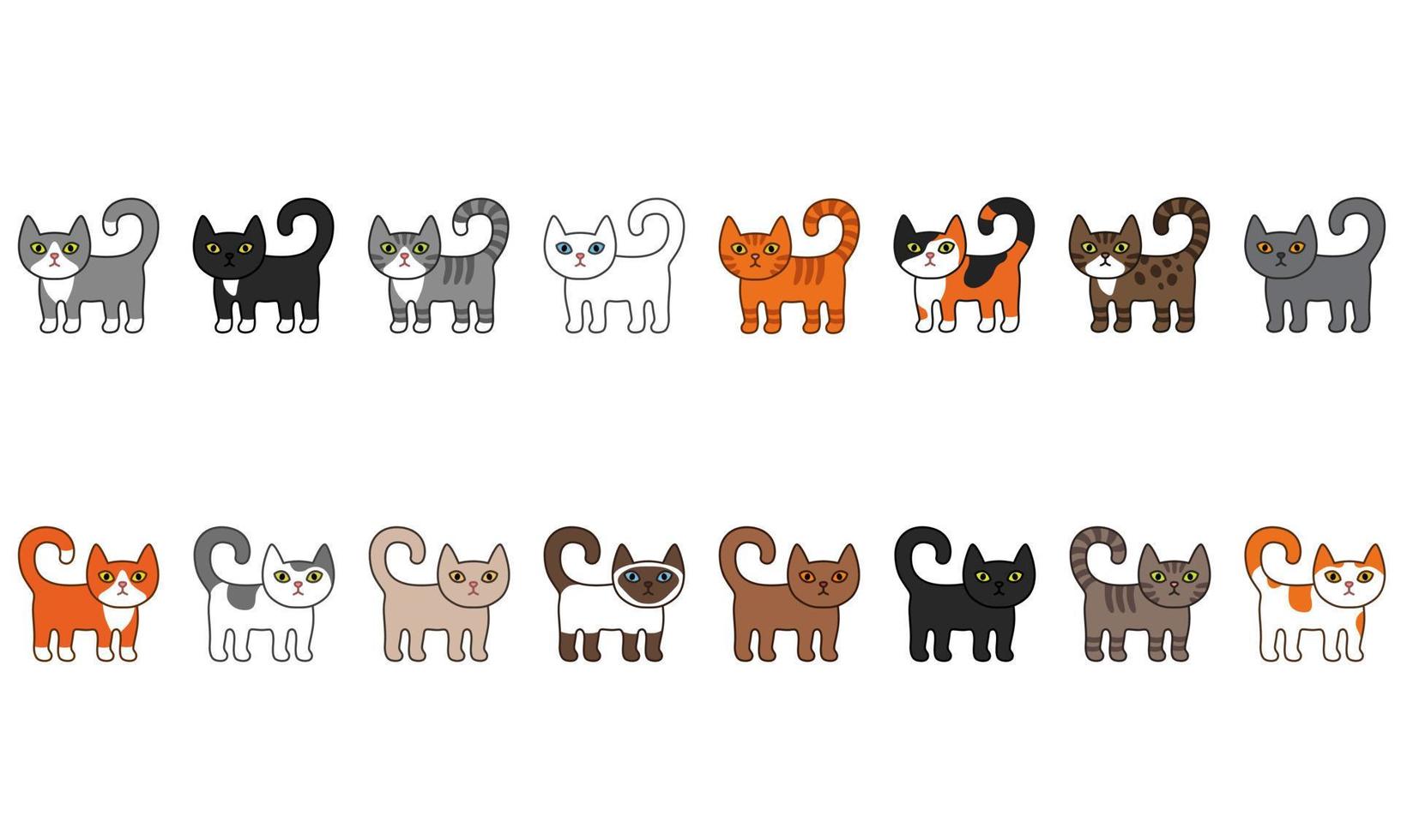 Various cats seamless border set. vector