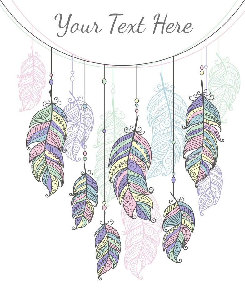 tarjeta étnico plumas boho vector