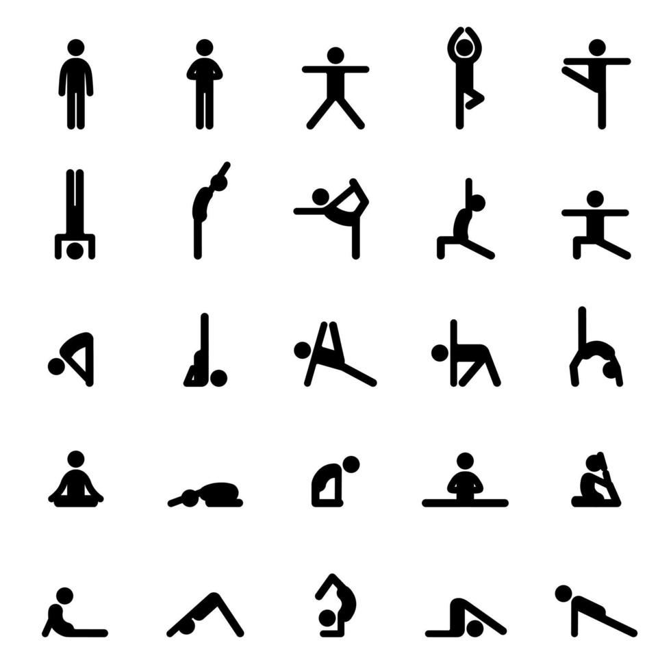 Set of icons doing yoga exercises. Stretching and relaxing in many ...