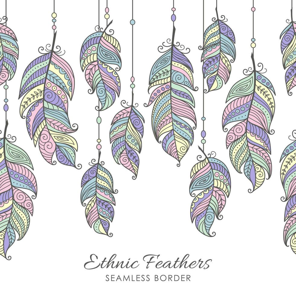 Boho Seamless Border Frame Ornamental Feather vector