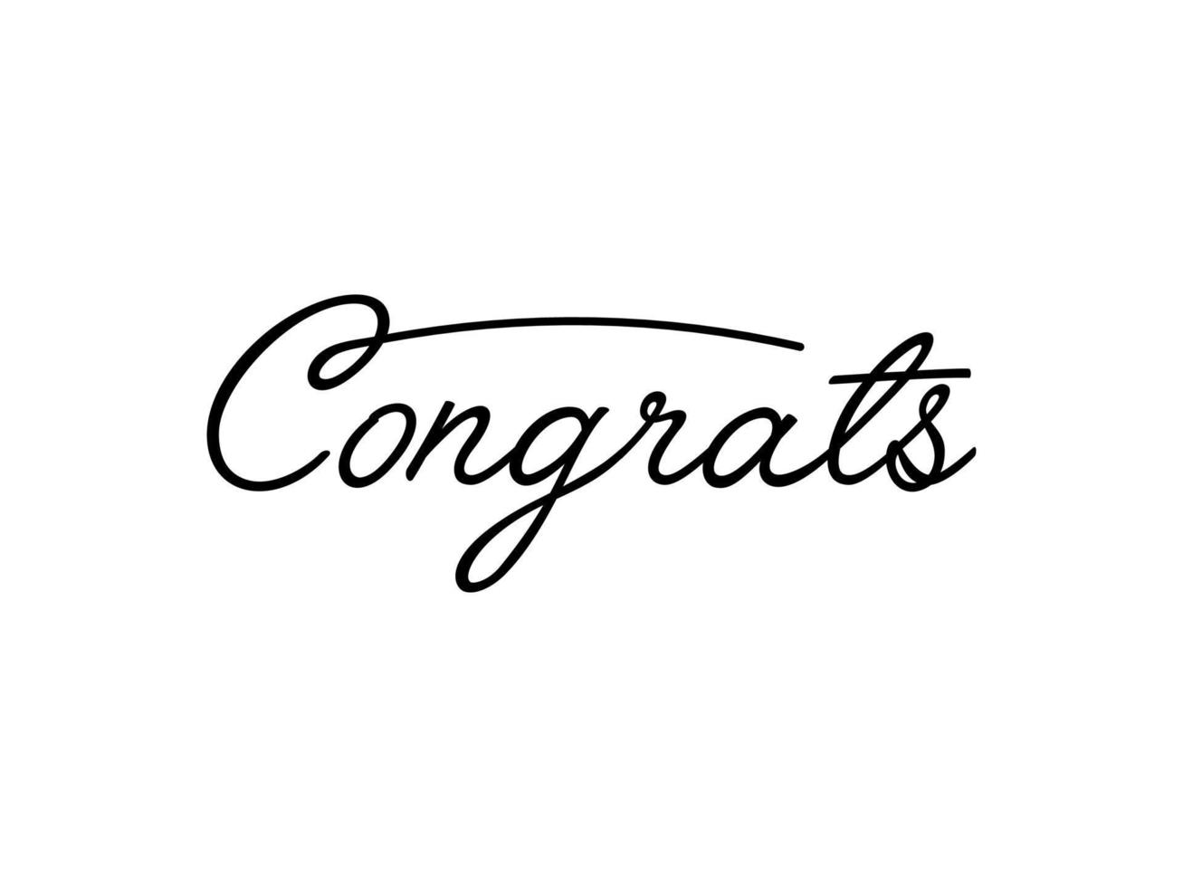 Congrats Lettering Black Text Handwriting Calligraphy with Line isolated on White Background. Greeting Card Vector Illustration Design Template Element