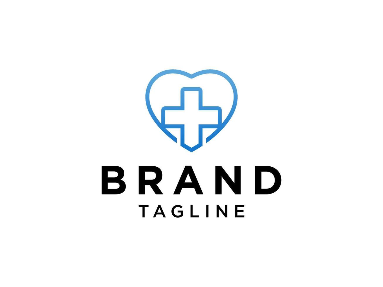 Healthcare Medical Logo. Blue Linear Heart Symbol with Stethoscope and Cross Plus Sign inside isolated on White Background. Flat Vector Logo Design Template Element.