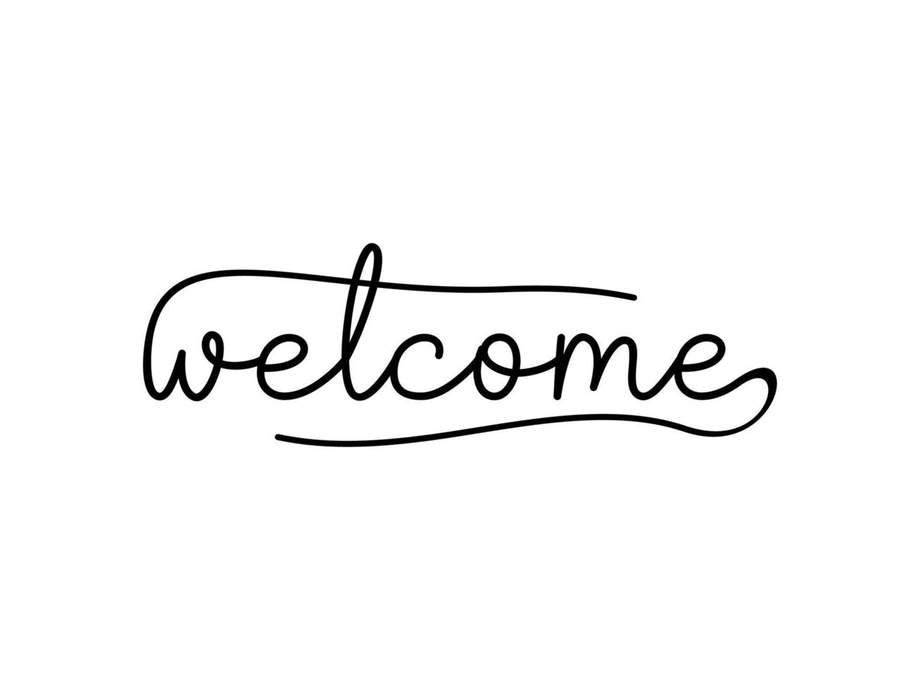 Welcome Black text lettering hand drawn calligraphy with Line square isolated on white background vector design