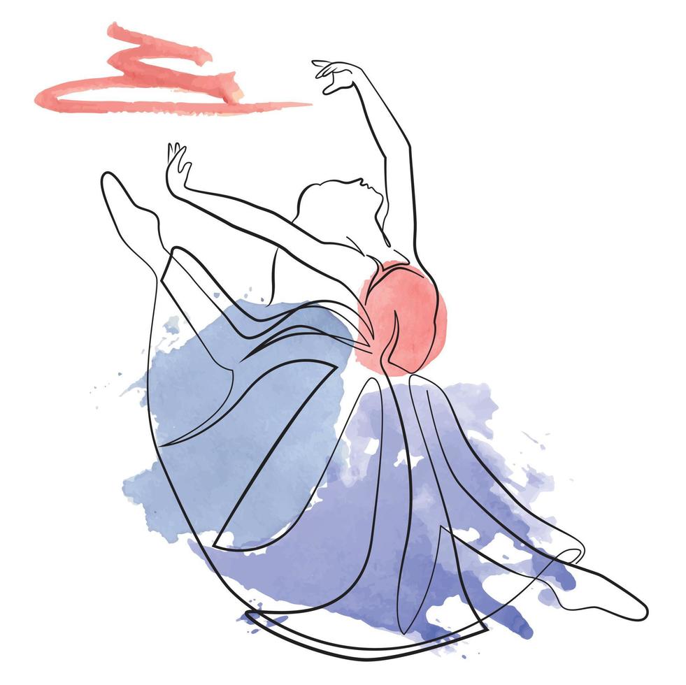 bosquejo de una mujer en un vestido bailarina de ballet arte lineal arte continuo acuarela icono niña vector