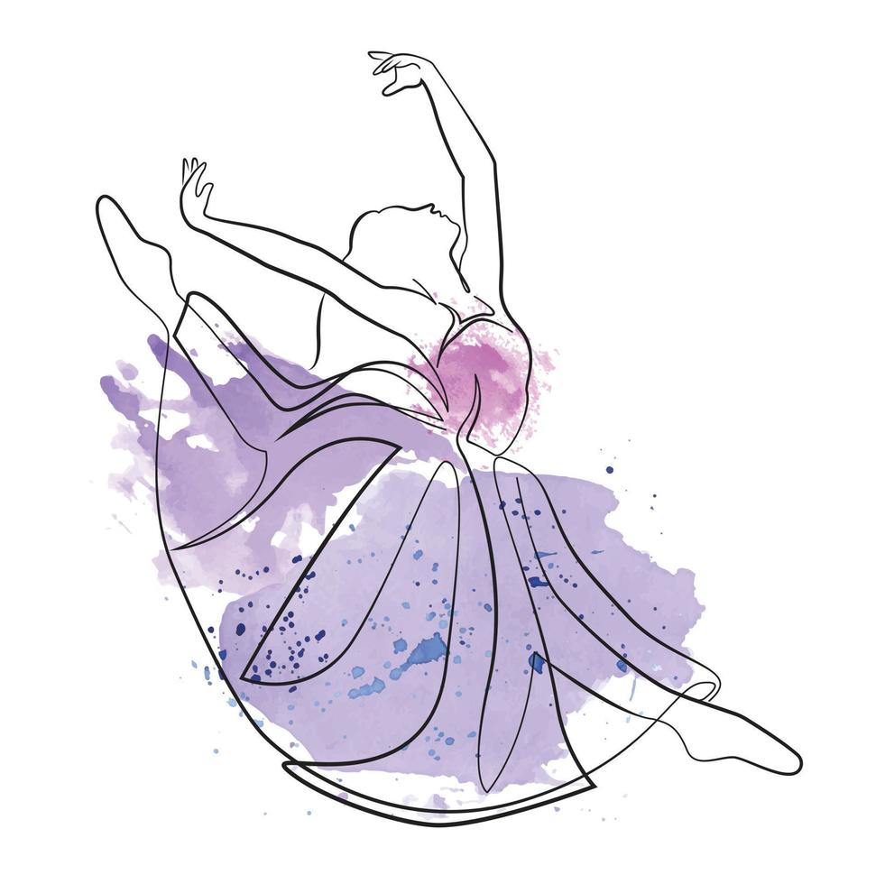 bosquejo de una mujer en un vestido bailarina de ballet arte lineal arte continuo acuarela icono niña vector