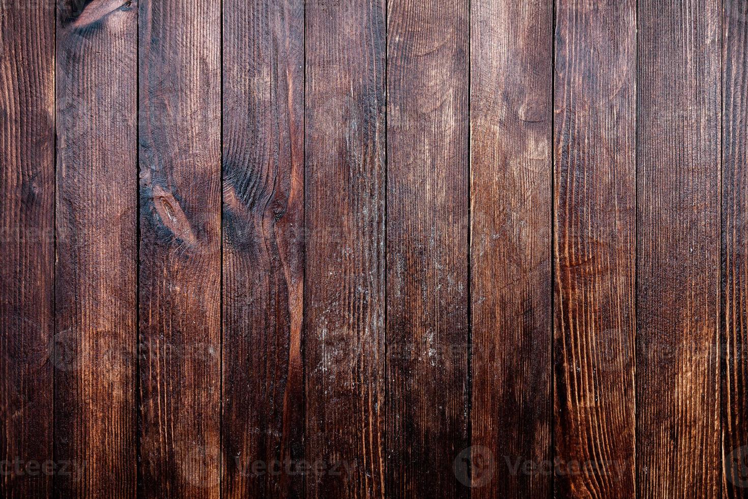 Vintage brown wood background texture with knots and nail holes. Old painted wood wall. Brown abstract background. Vintage wooden dark horizontal boards. Front view with copy space photo