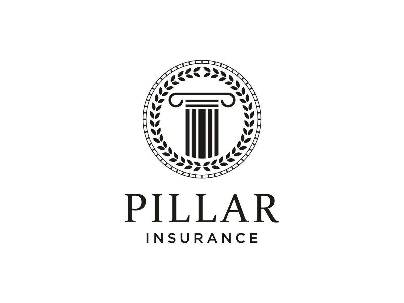Ancient Greek Coin with pillar column, Laurel Wreath, border pattern vintage label badge emblem logo design vector