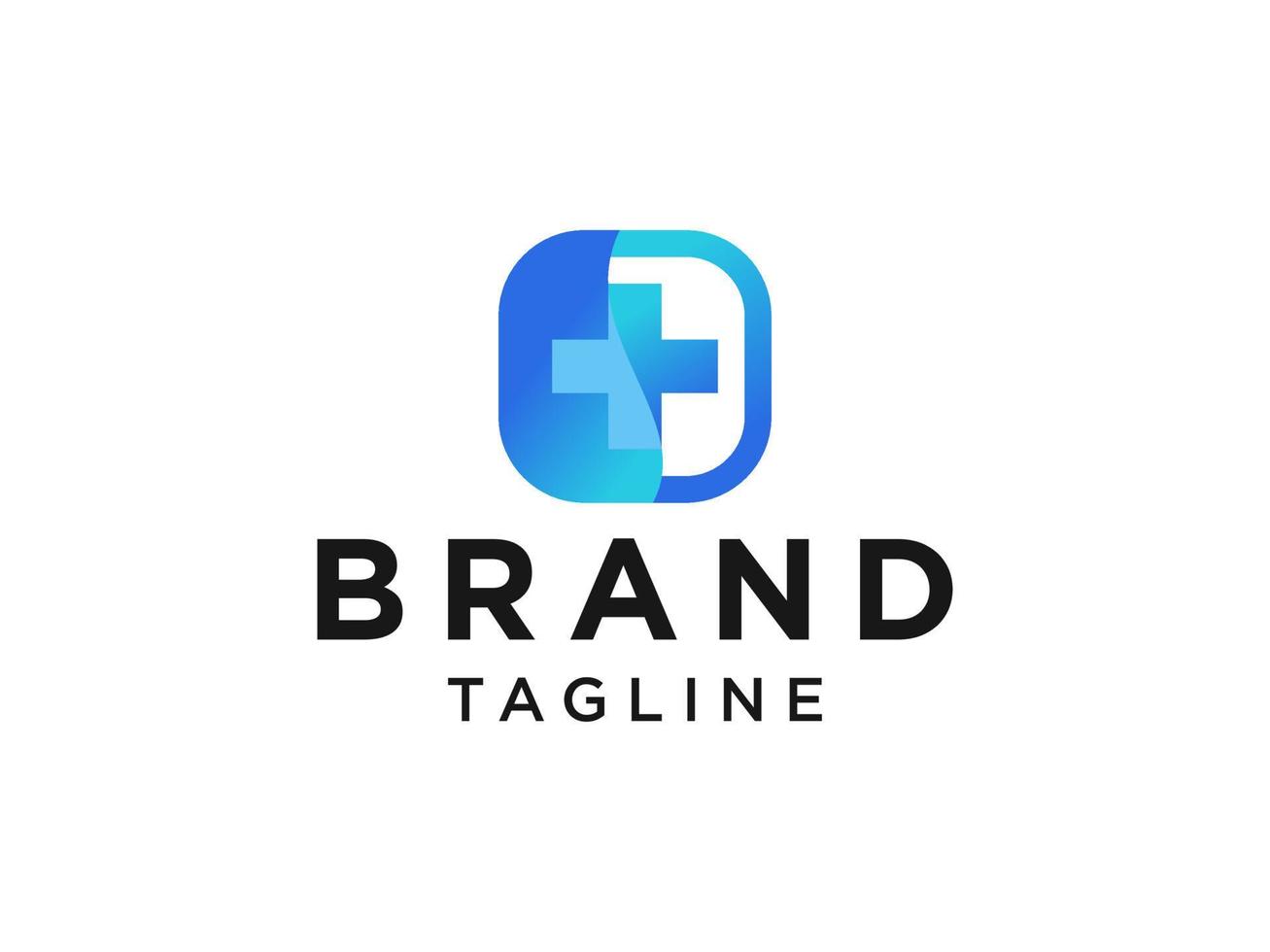 Medical Logo Healthcare Symbol. Blue Shape Globe Symbol with White Cross Sign inside isolated on White Background. Flat Vector Logo Design Template Element.