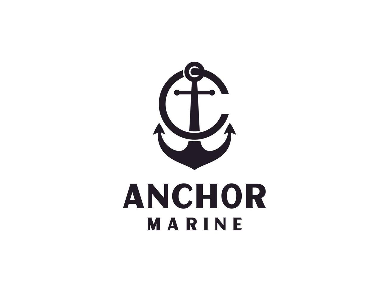 Anchor Letter A initial alphabet navy ship marine boat logo black vintage retro design. Usable for Business and Branding Logos. Flat Vector Logo Design Template Element.