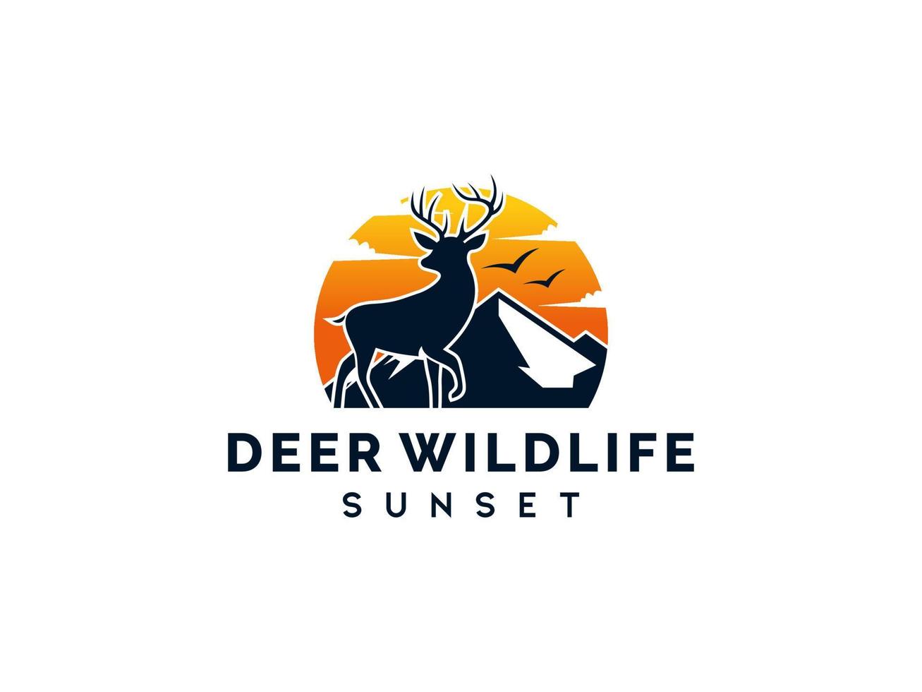 Inspiración en el diseño del logotipo de la puesta de sol de silueta de ciervo de ciervo de belleza. utilizable para logotipos comerciales y de marca. elemento de plantilla de diseño de logotipo de vector plano.