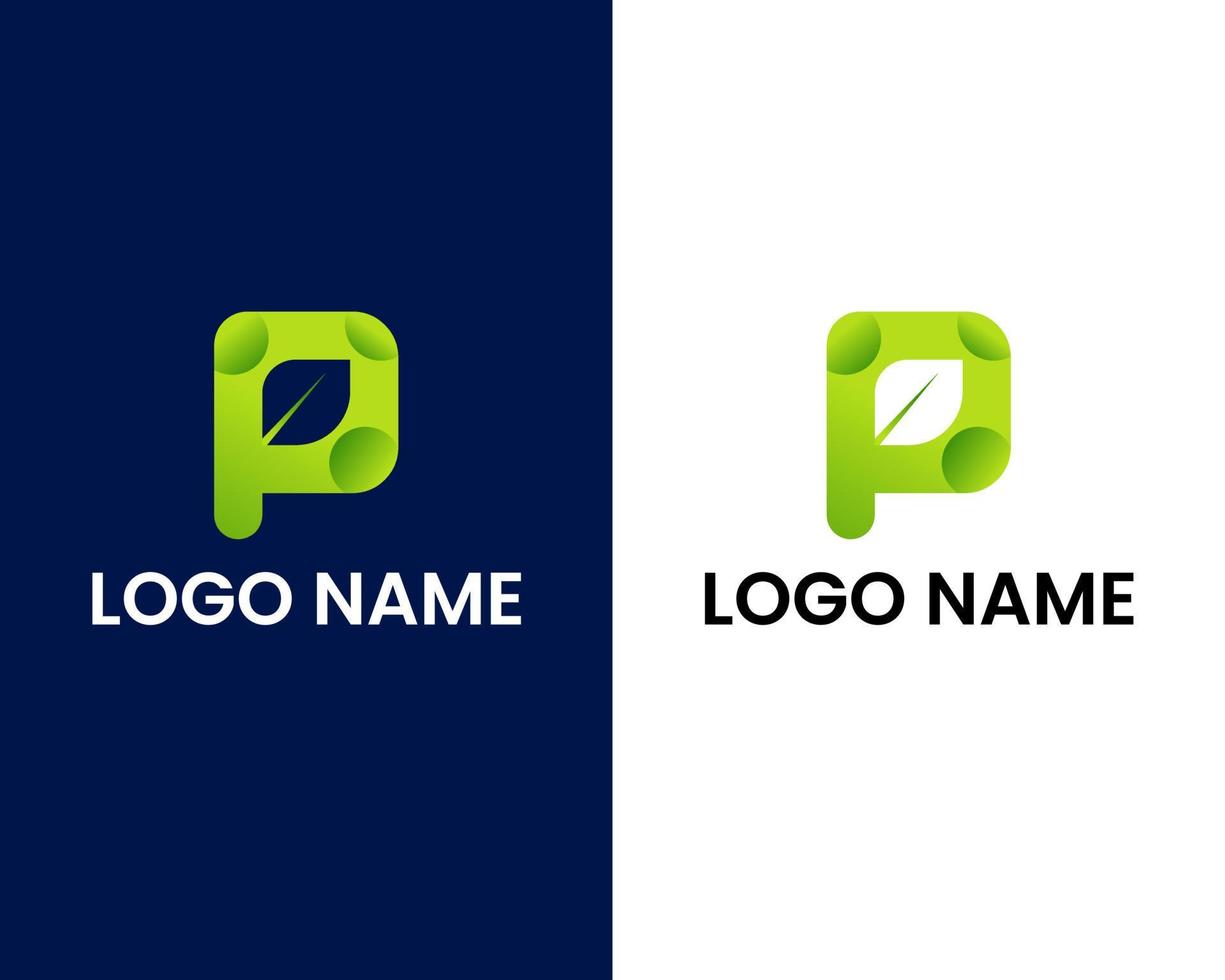 letter p with leaf modern logo design template vector