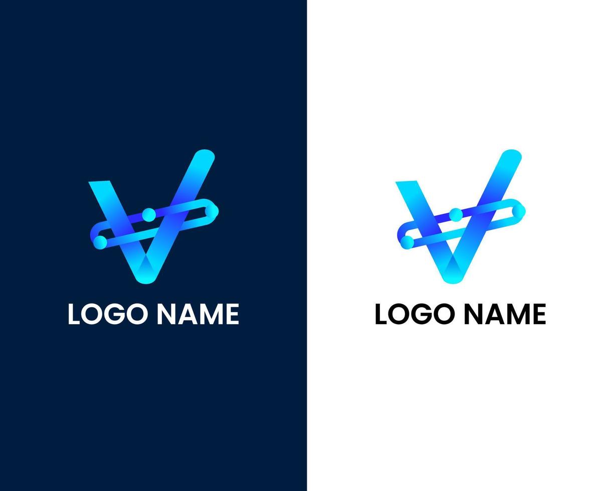 letter v with tech modern logo design template vector