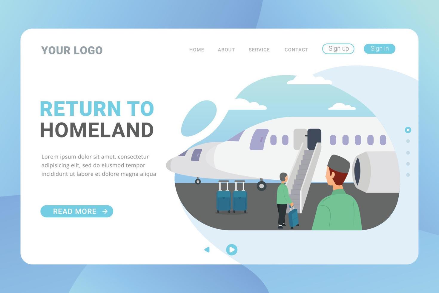 Landing page template Hajj and Umrah travel guide vector