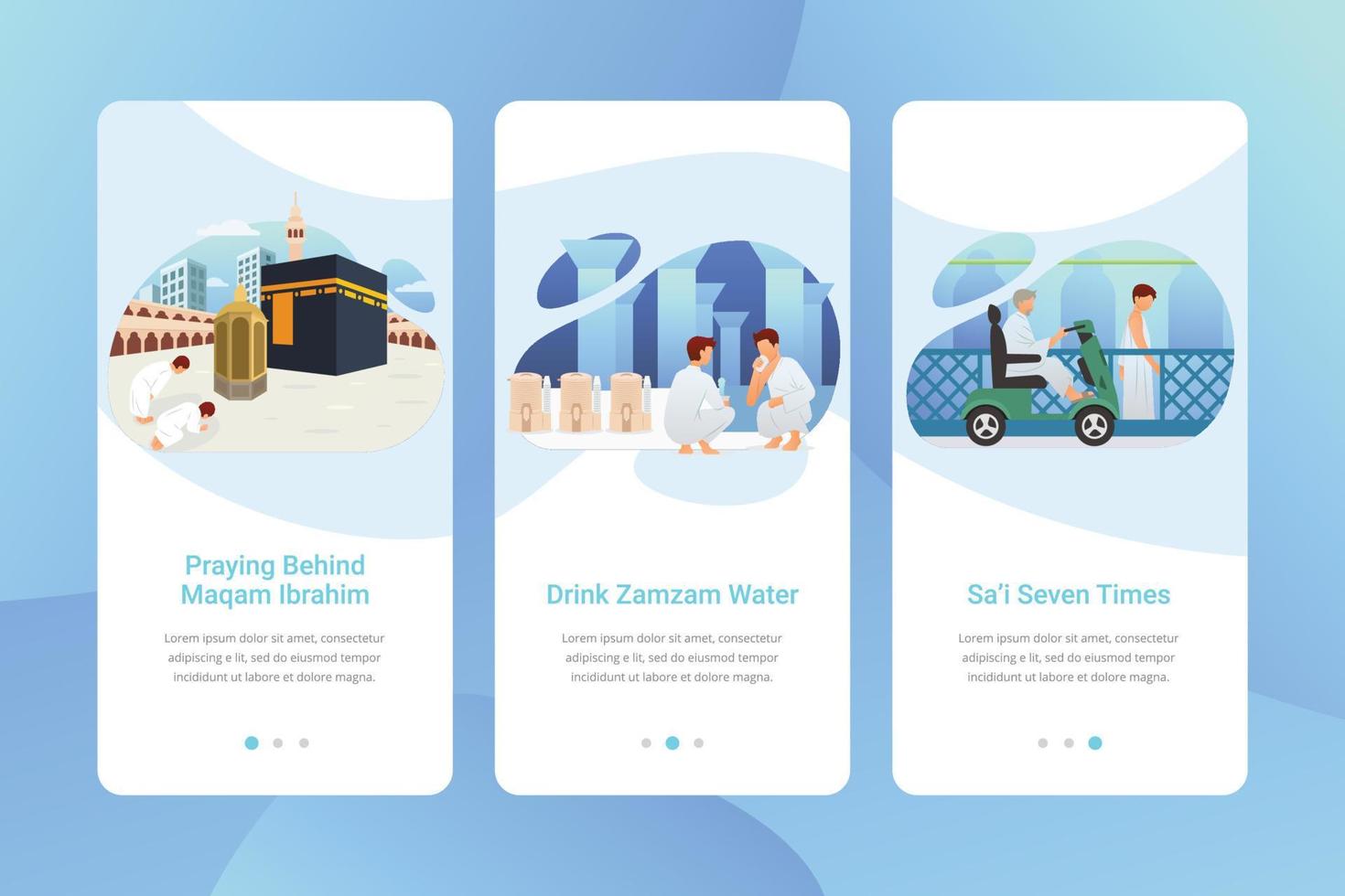 Hajj guide app onboarding screen user interface kit vector illustration