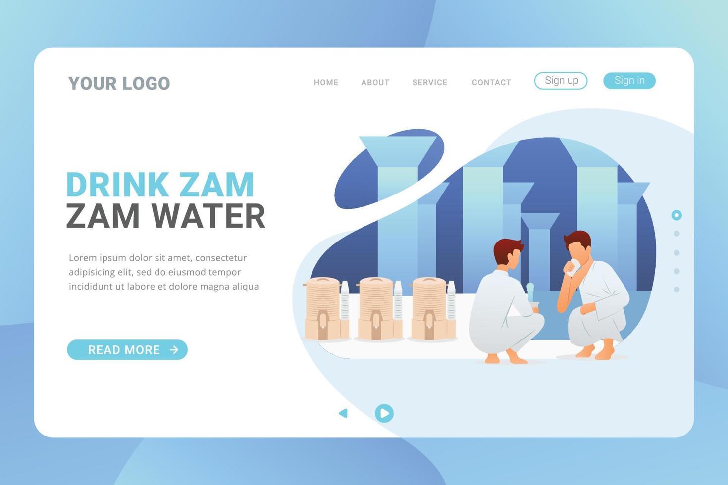 Landing page template Hajj and Umrah travel guide vector