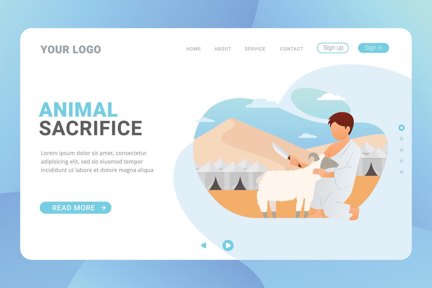 Landing page template Hajj and Umrah travel guide vector