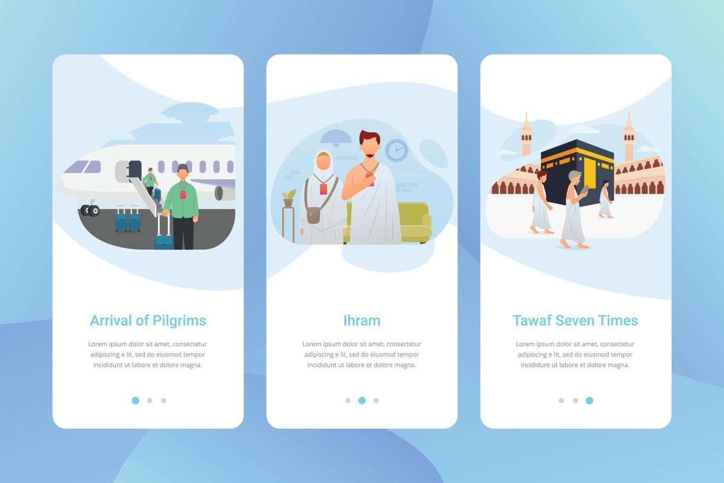 Hajj guide app onboarding screen user interface kit vector illustration